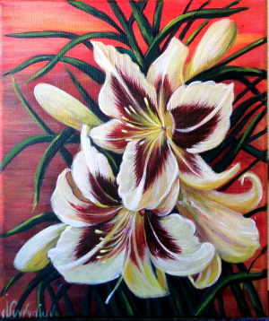 Lilies on red 300x358 px